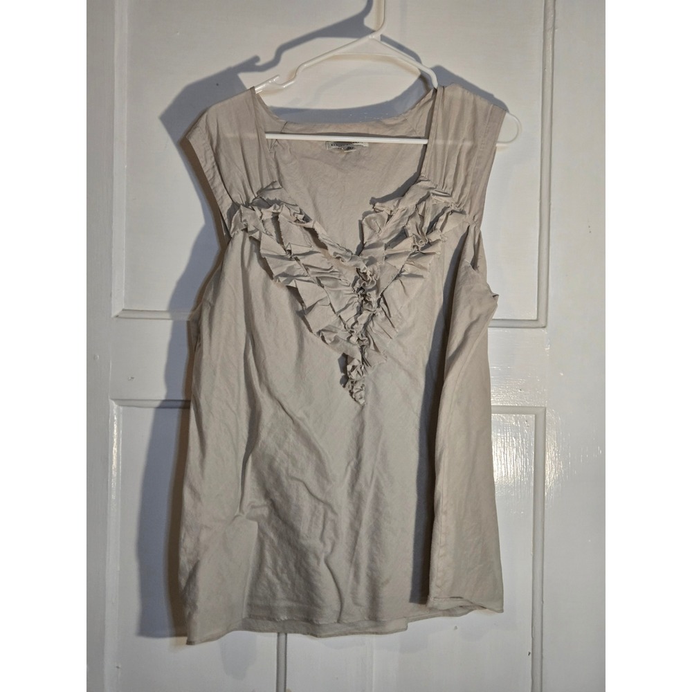 Banana Republic Womens XL Ruffle V-Neck Cap Sleeve Cotton Top Taupe 769822-01